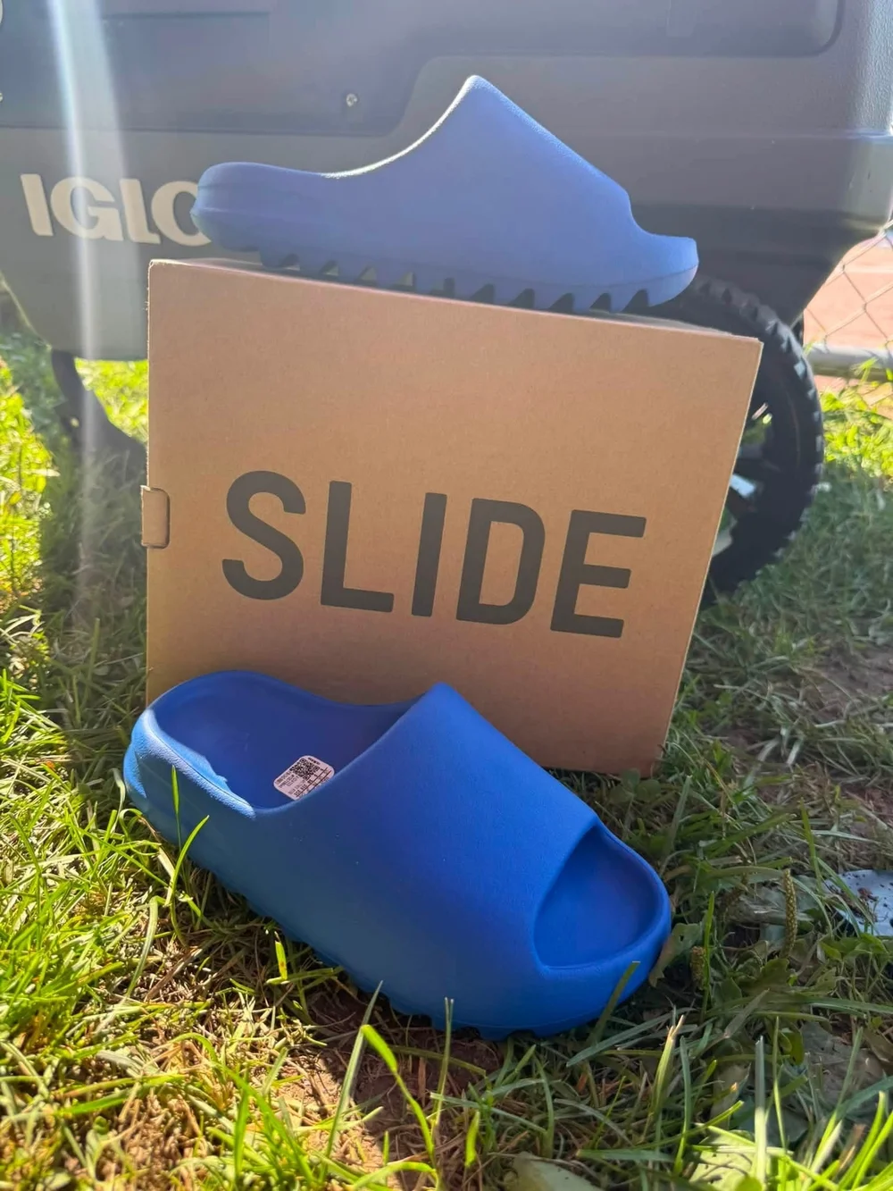 Kids adidas YZY Slide in Azure Blue